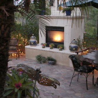 Backyard outdoor fireplace